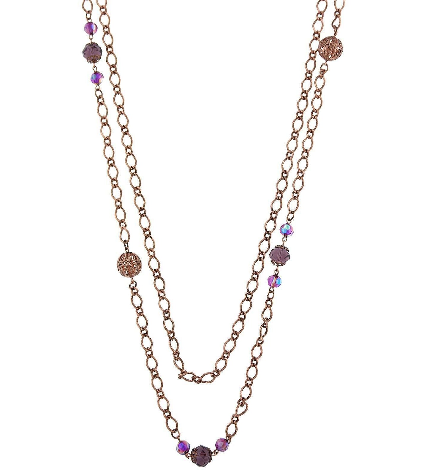 2028 Jewelry Long Layered Chain AB Crystal Necklace 42"