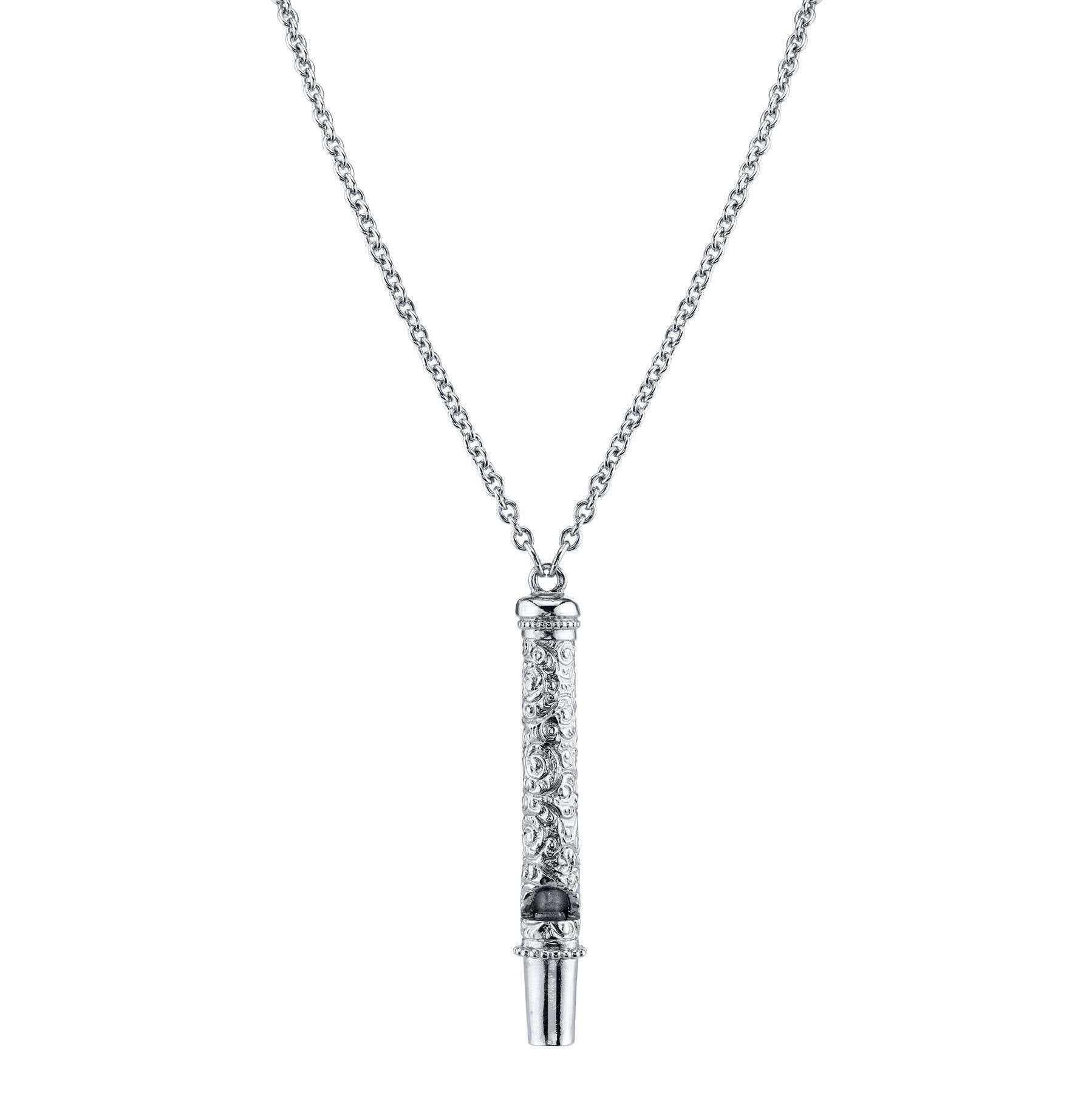 1928 Jewelry Etched Filigree Vintage Style Whistle Pendant Necklace 30"