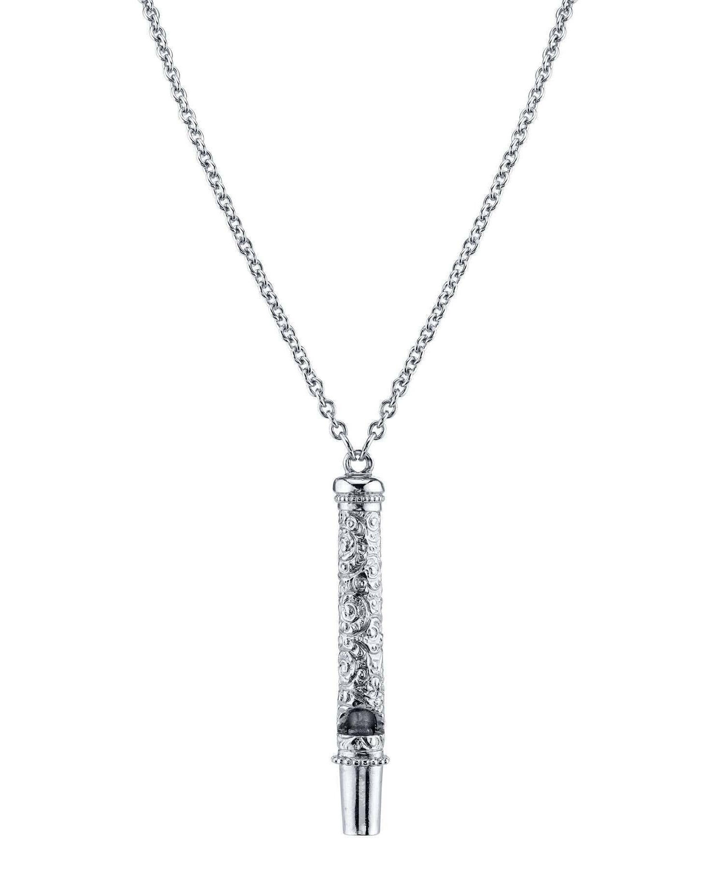 1928 Jewelry Etched Filigree Vintage Style Whistle Pendant Necklace 30"