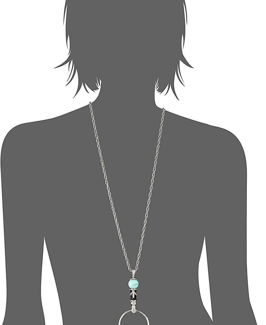 1928 Jewelry Deco Magnifying Glass Gemstone Black Enamel Pendant Necklace 30" - Magnification Power: 2X