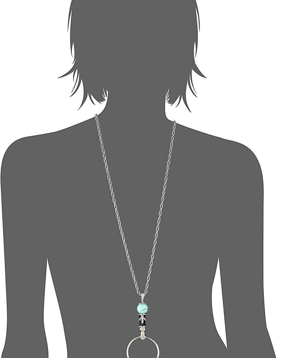 1928 Jewelry Deco Magnifying Glass Gemstone Black Enamel Pendant Necklace 30" - Magnification Power: 2X