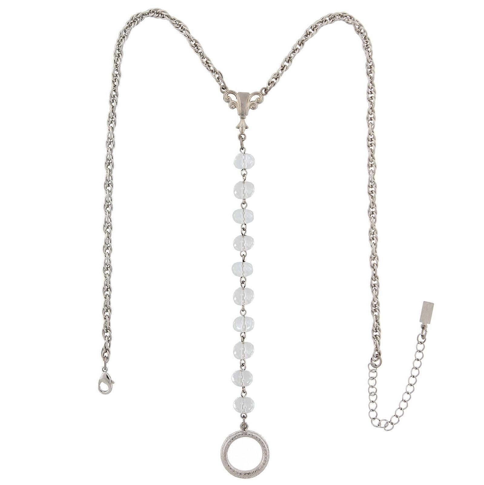 1928 Jewelry Crystal Rosary Badge And Eyeglass Holder Y-Necklace 16" + 3" Extender