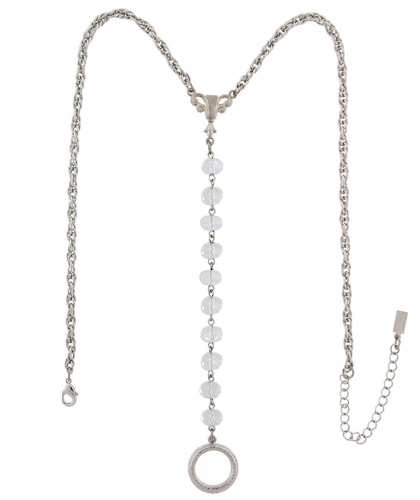 1928 Jewelry Crystal Rosary Badge And Eyeglass Holder Y-Necklace 16" + 3" Extender