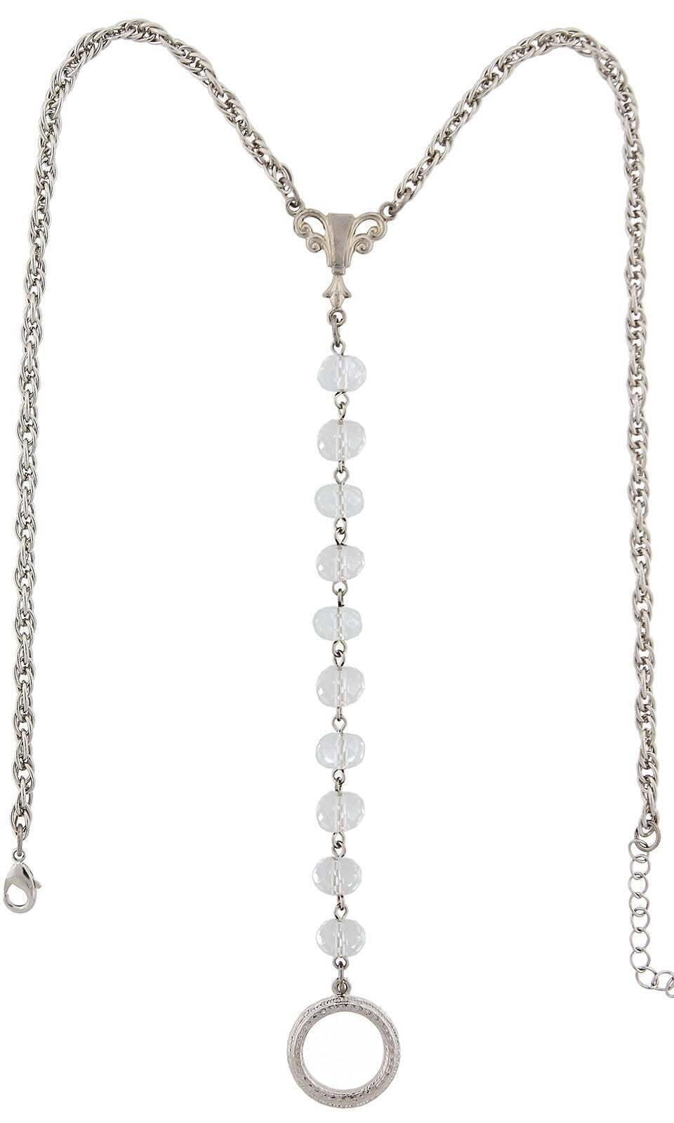 1928 Jewelry Crystal Rosary Badge And Eyeglass Holder Y-Necklace 16" + 3" Extender