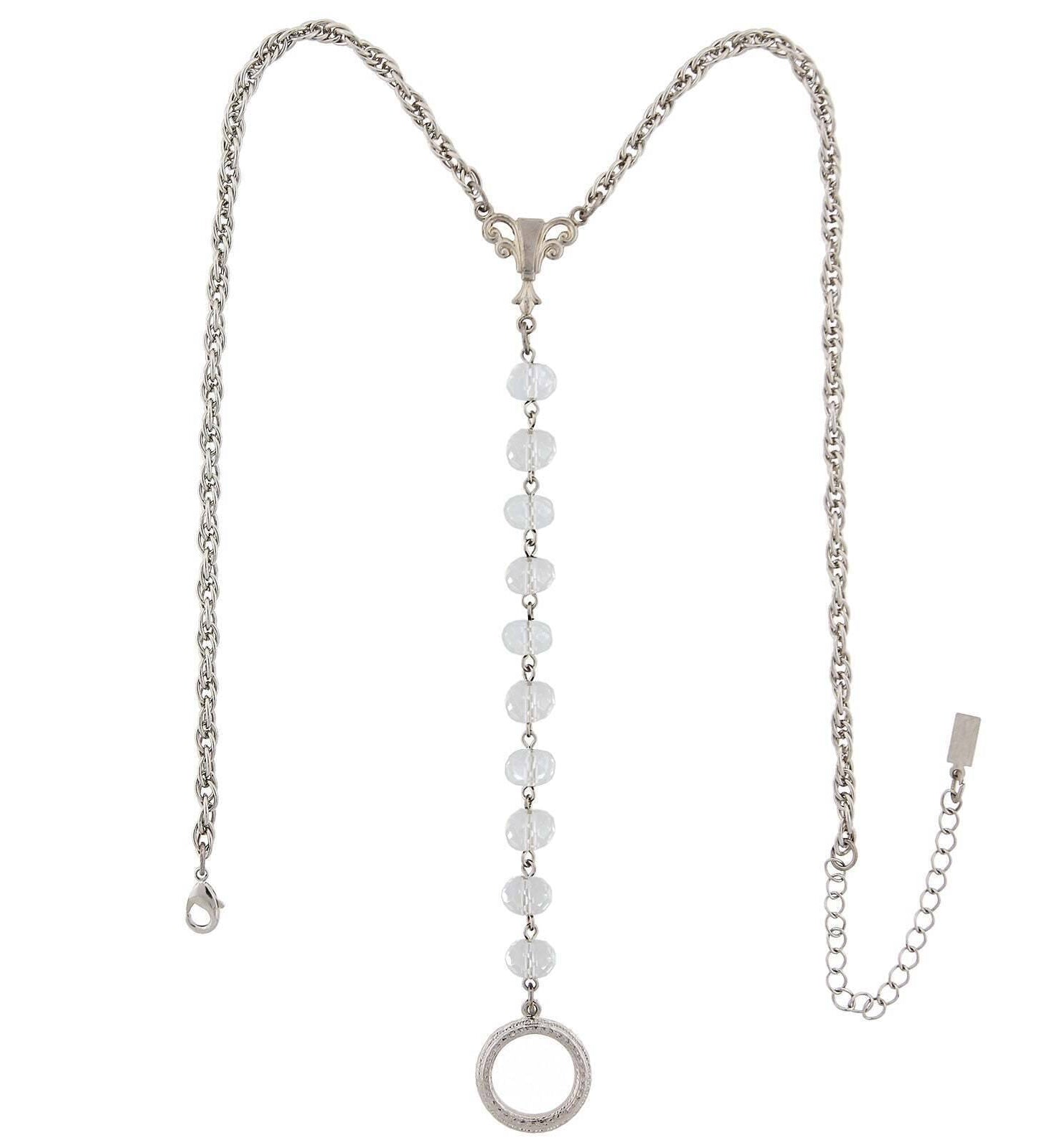 1928 Jewelry Crystal Rosary Badge And Eyeglass Holder Y-Necklace 16" + 3" Extender
