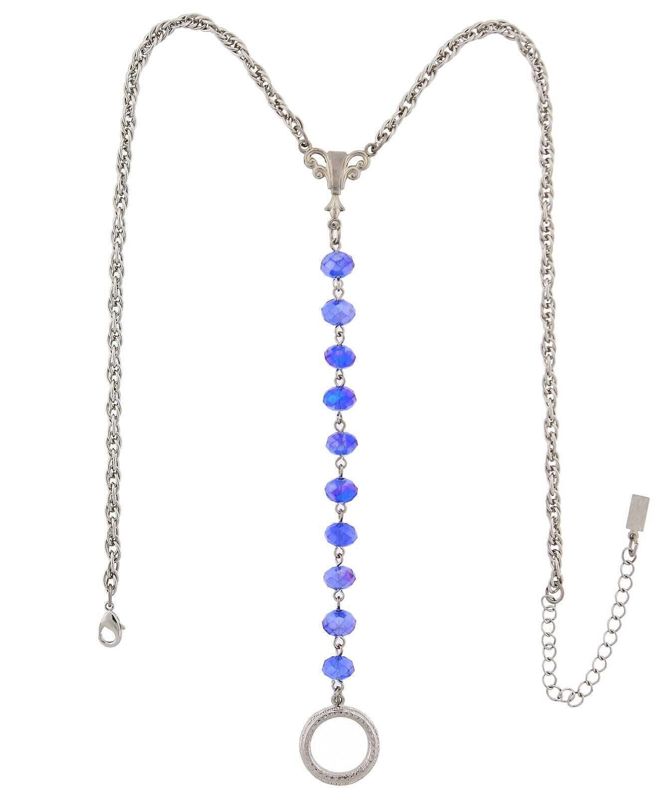 1928 Jewelry Crystal Rosary Badge And Eyeglass Holder Y-Necklace 16" + 3" Extender