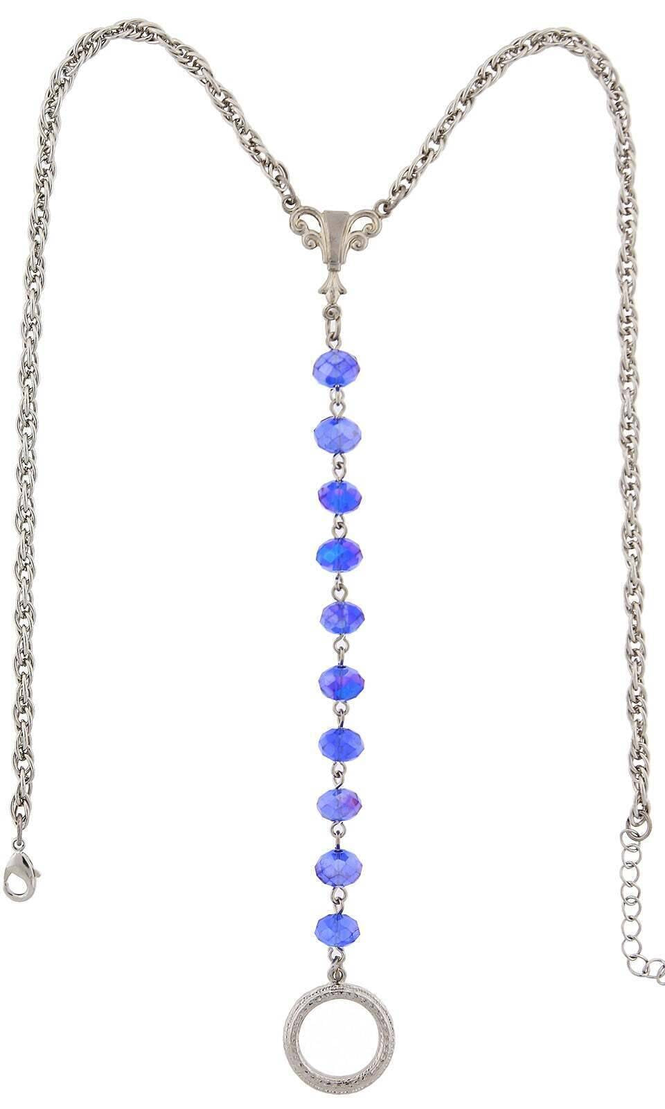 1928 Jewelry Crystal Rosary Badge And Eyeglass Holder Y-Necklace 16" + 3" Extender