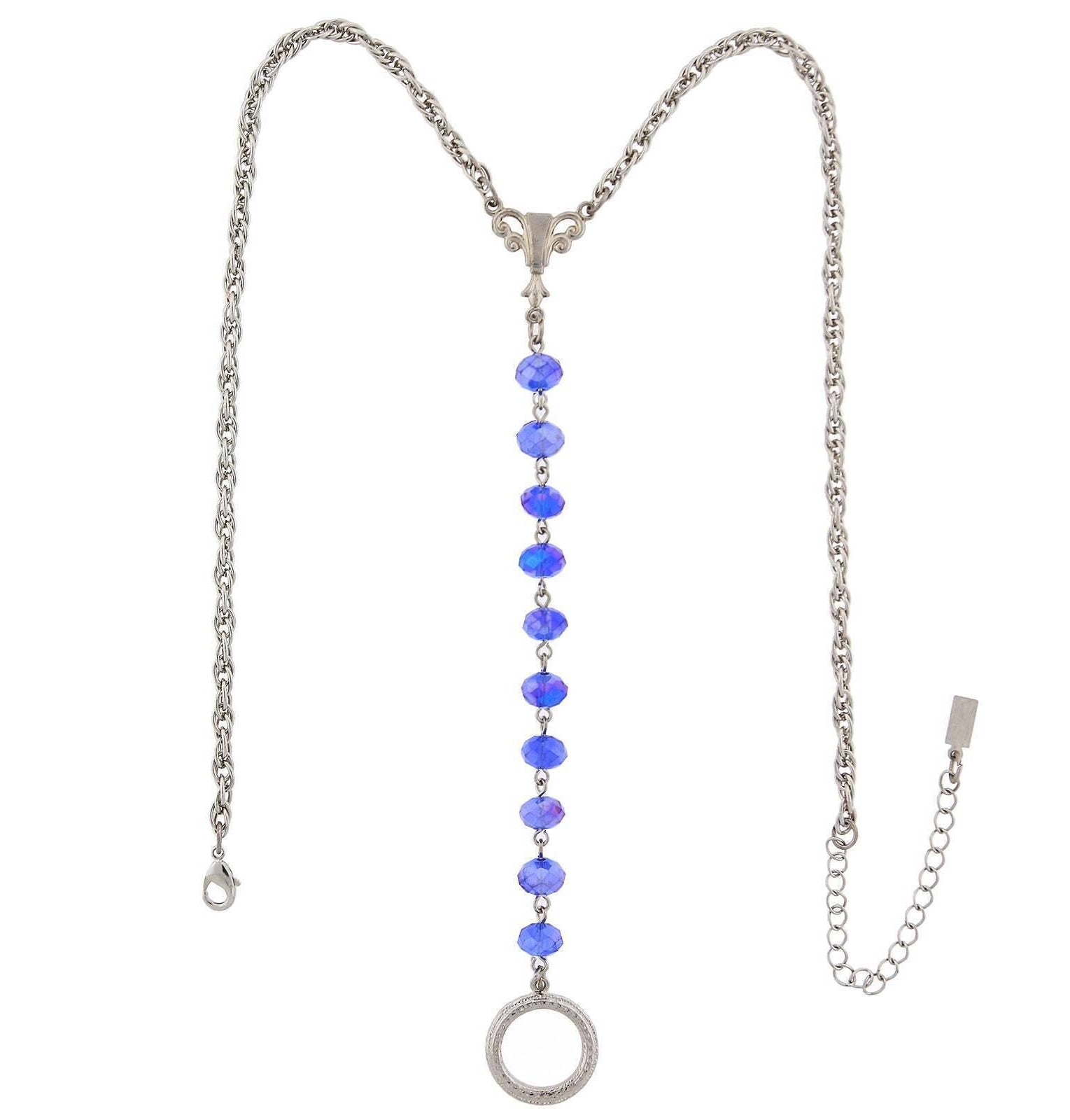 1928 Jewelry Crystal Rosary Badge And Eyeglass Holder Y-Necklace 16" + 3" Extender