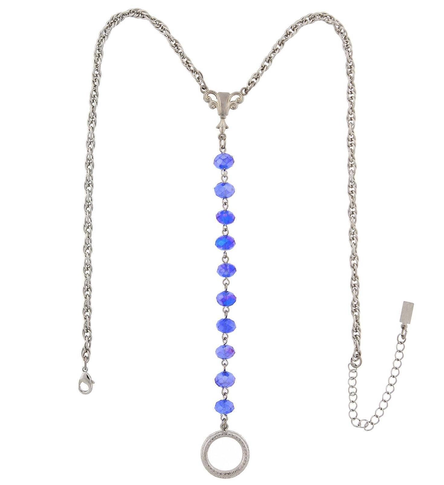 1928 Jewelry Crystal Rosary Badge And Eyeglass Holder Y-Necklace 16" + 3" Extender