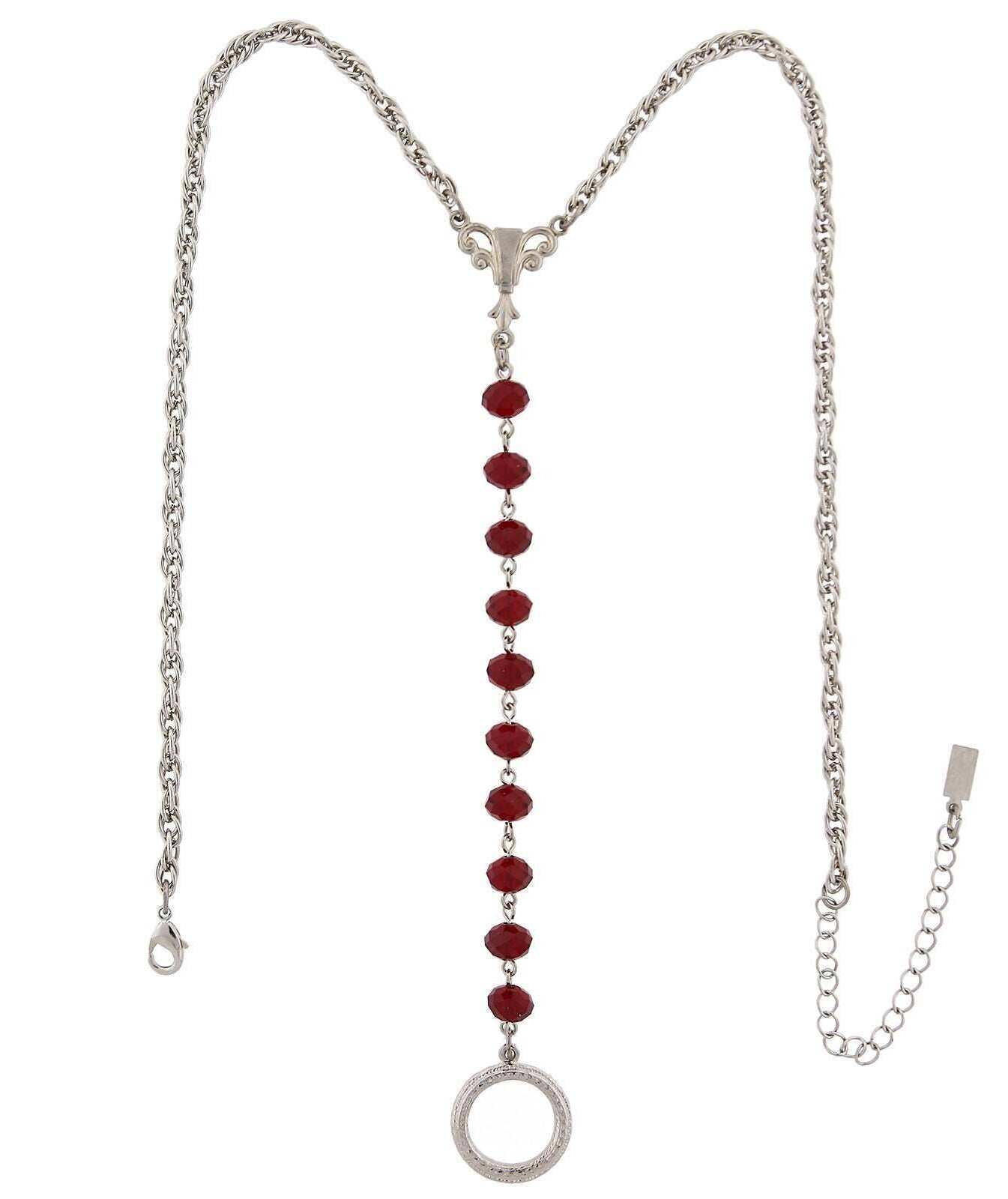 1928 Jewelry Crystal Rosary Badge And Eyeglass Holder Y-Necklace 16" + 3" Extender