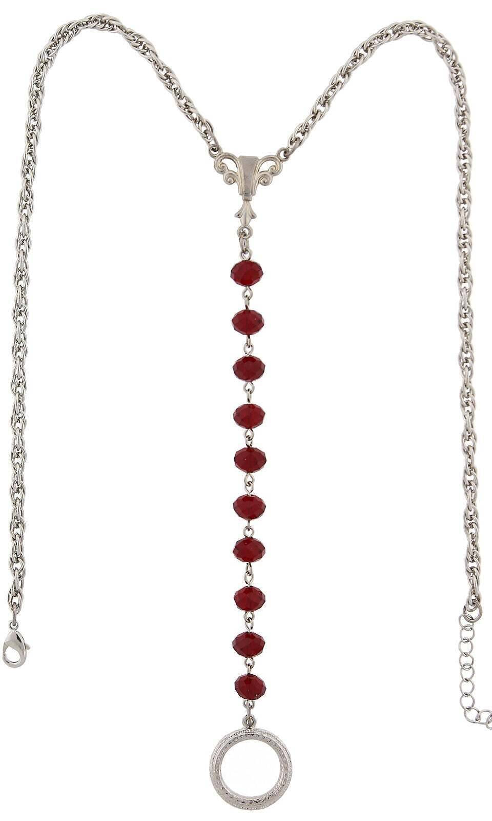 1928 Jewelry Crystal Rosary Badge And Eyeglass Holder Y-Necklace 16" + 3" Extender