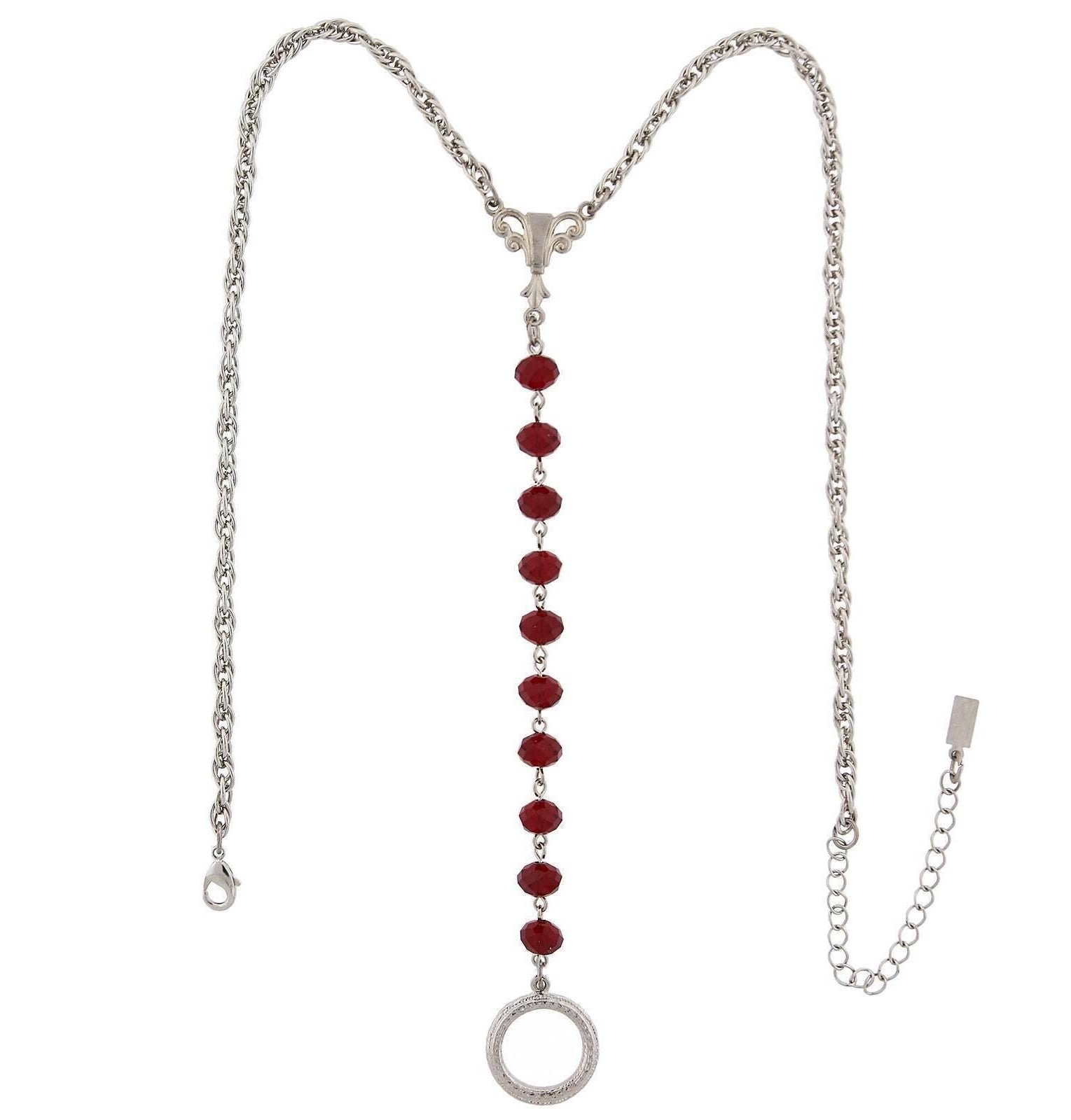 1928 Jewelry Crystal Rosary Badge And Eyeglass Holder Y-Necklace 16" + 3" Extender