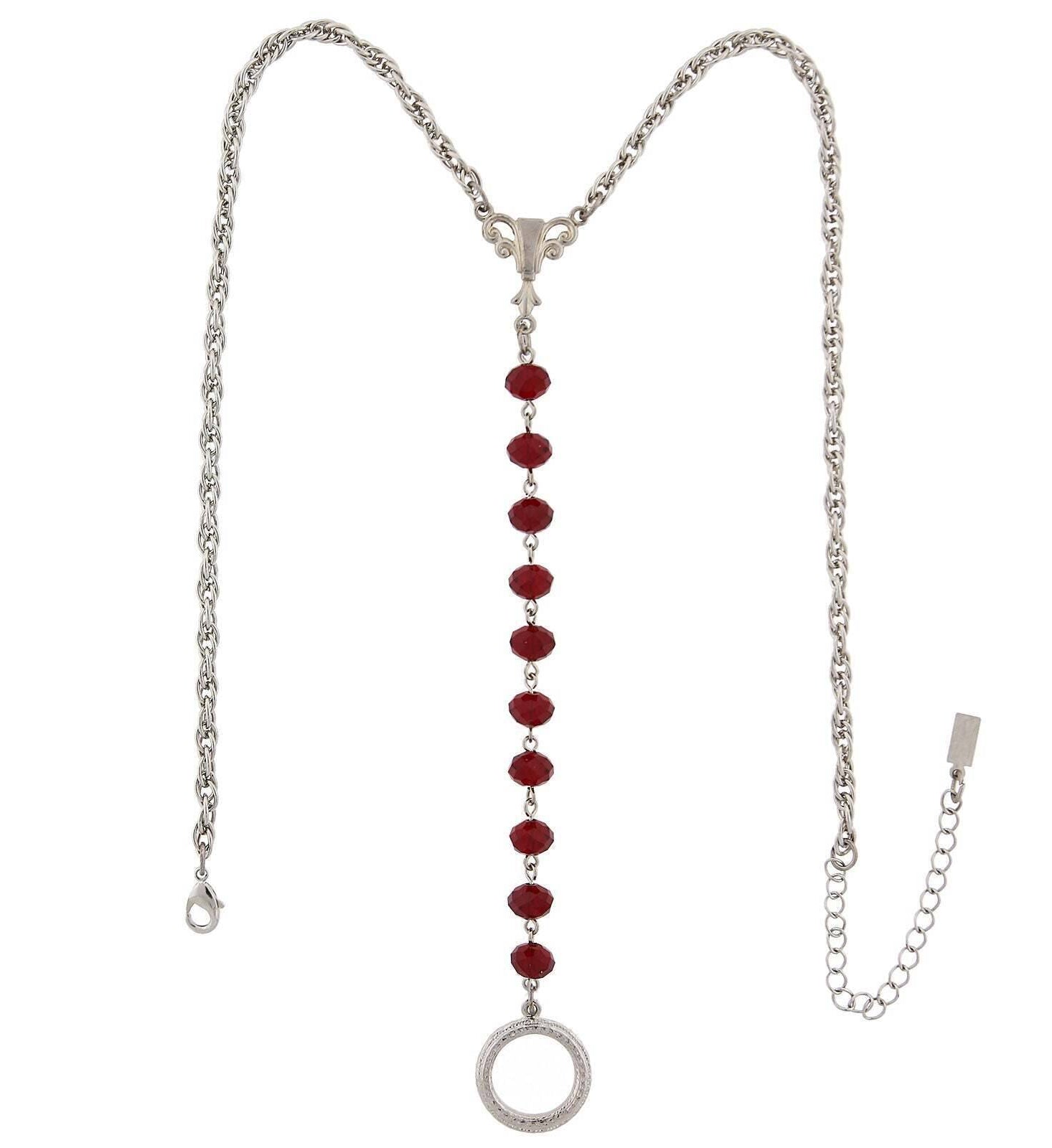 1928 Jewelry Crystal Rosary Badge And Eyeglass Holder Y-Necklace 16" + 3" Extender