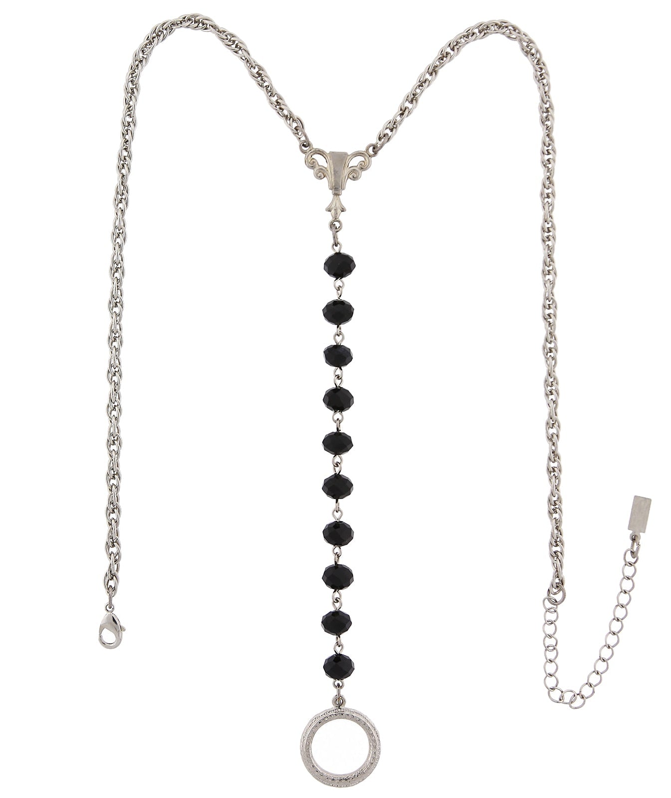 1928 Jewelry Crystal Rosary Badge And Eyeglass Holder Y-Necklace 16" + 3" Extender