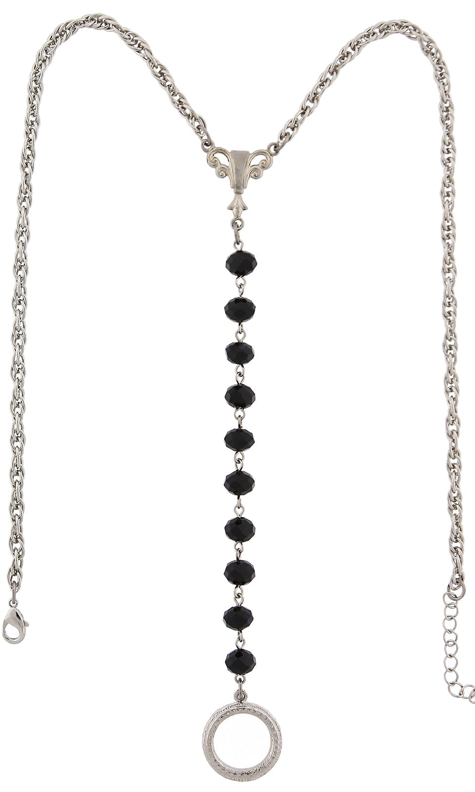 1928 Jewelry Crystal Rosary Badge And Eyeglass Holder Y-Necklace 16" + 3" Extender