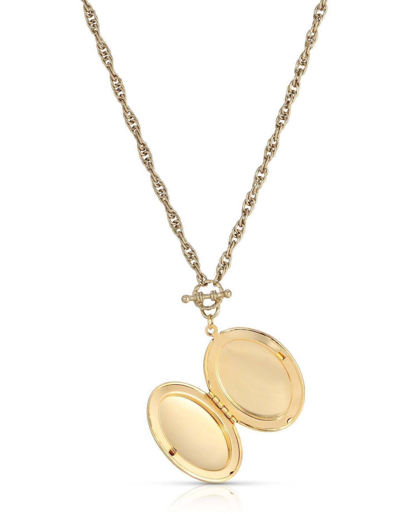 1928 Jewelry Oval Heirloom Euro Crystal Oval Stone Photo Locket Necklace 30"