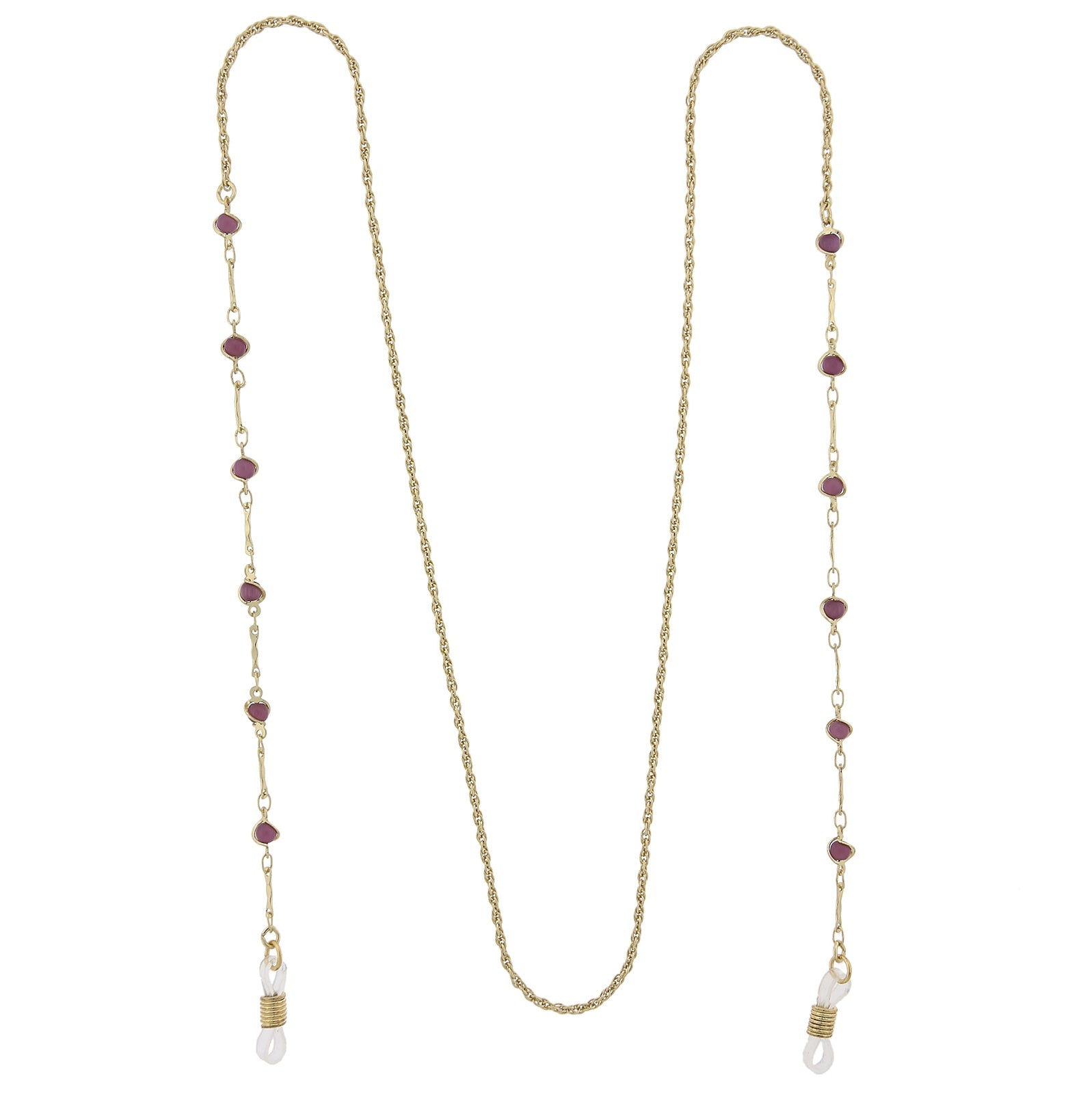1928 Jewelry Purple Faux Cats Eye Bead Eyeglass Holder Chain Necklace 32"