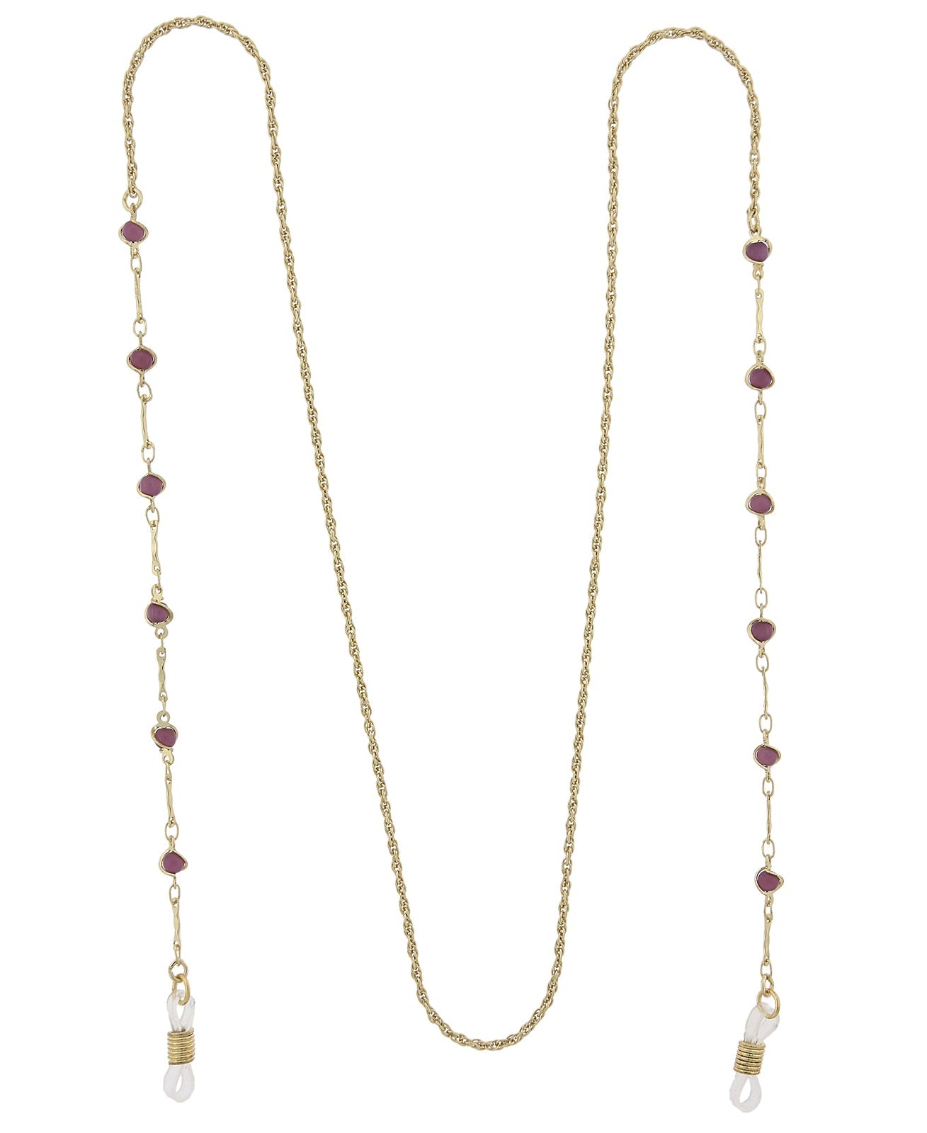 1928 Jewelry Purple Faux Cats Eye Bead Eyeglass Holder Chain Necklace 32"