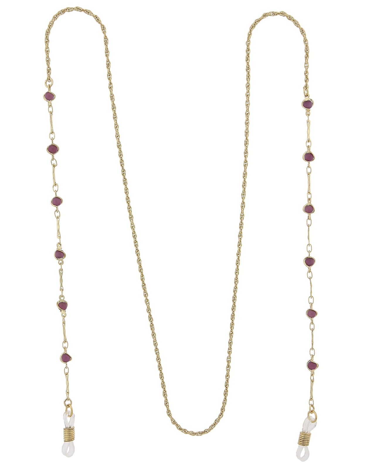 1928 Jewelry Purple Faux Cats Eye Bead Eyeglass Holder Chain Necklace 32"