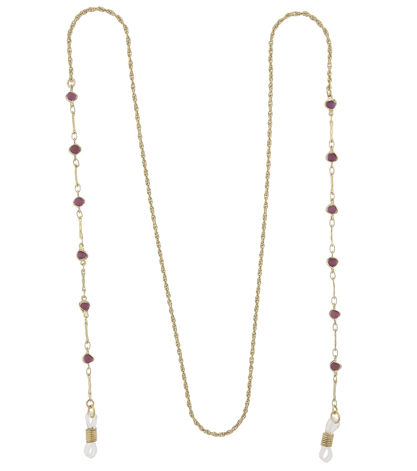 1928 Jewelry Purple Faux Cats Eye Bead Eyeglass Holder Chain Necklace 32"