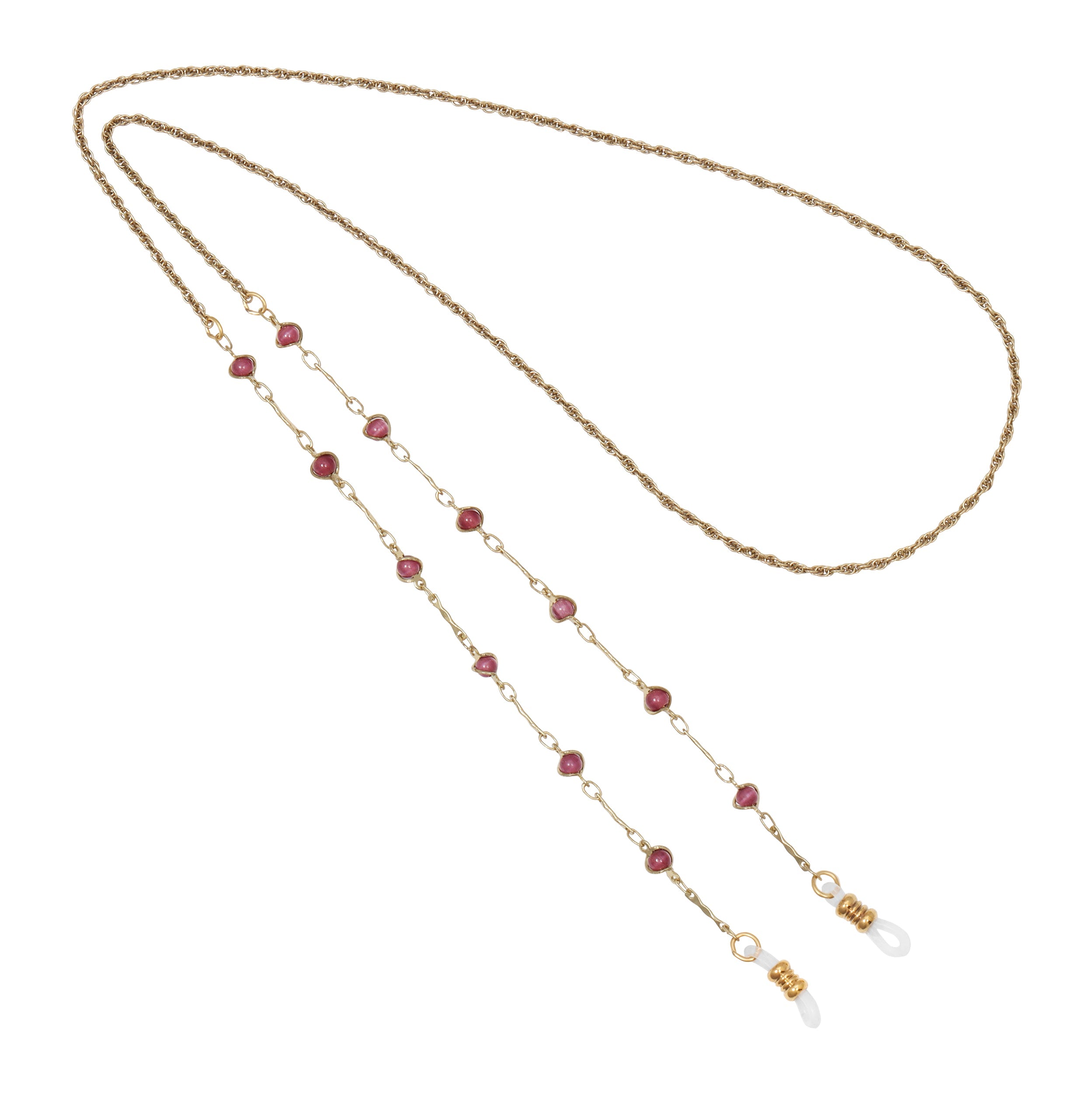 1928 Jewelry Purple Faux Cats Eye Bead Eyeglass Holder Chain Necklace 32"