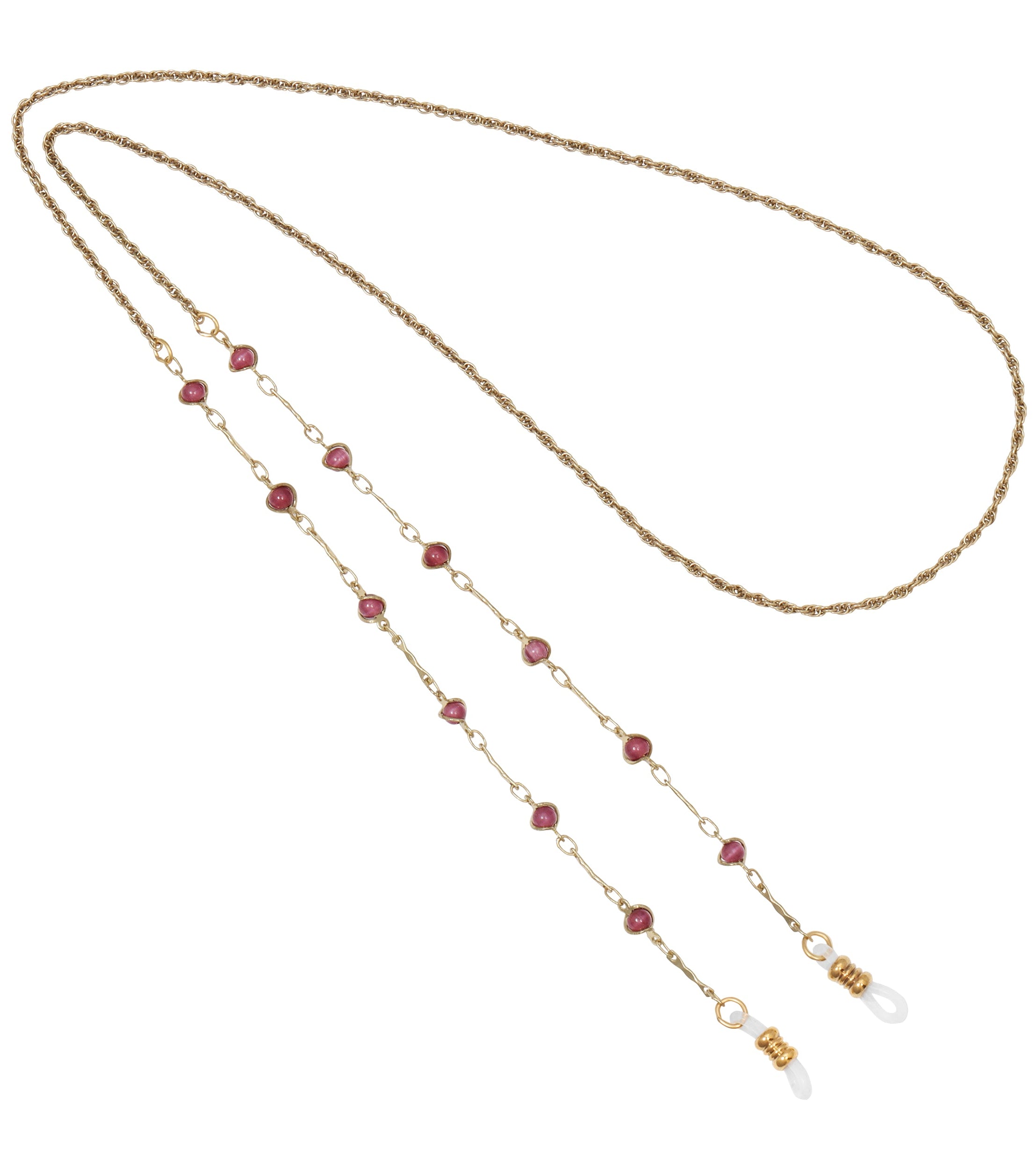 1928 Jewelry Purple Faux Cats Eye Bead Eyeglass Holder Chain Necklace 32"