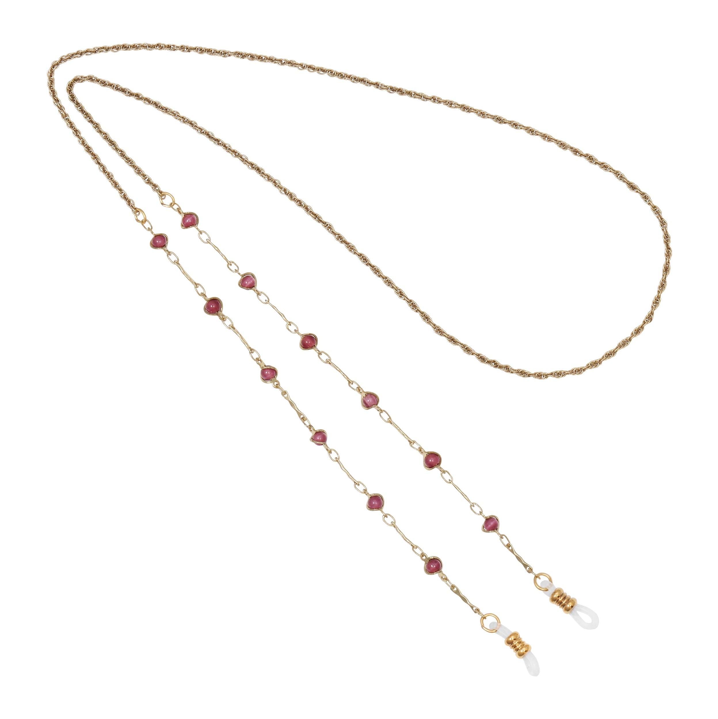 1928 Jewelry Purple Faux Cats Eye Bead Eyeglass Holder Chain Necklace 32"