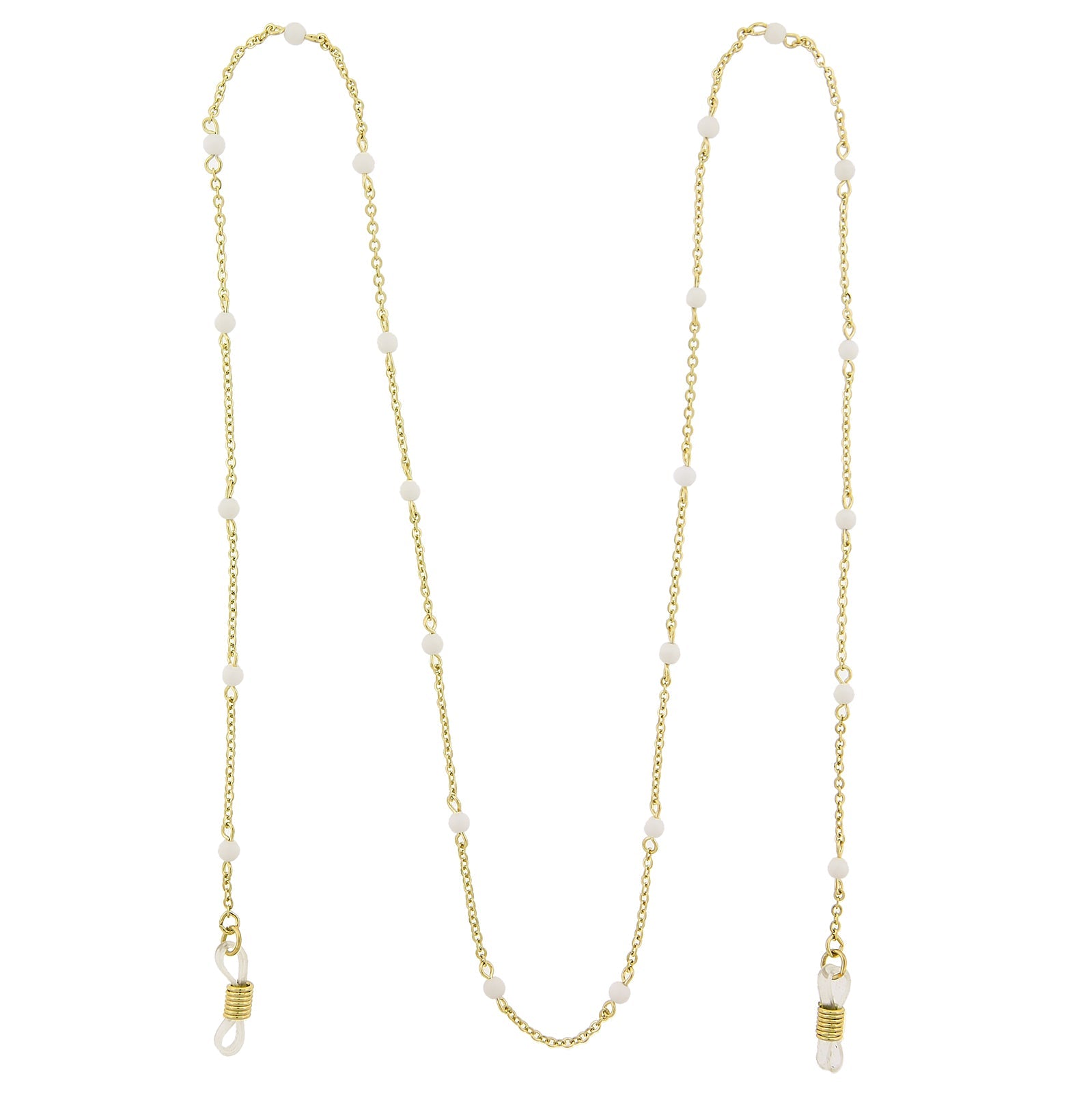 1928 Jewelry White Beaded Eyeglass Holder Chain Necklace 32"