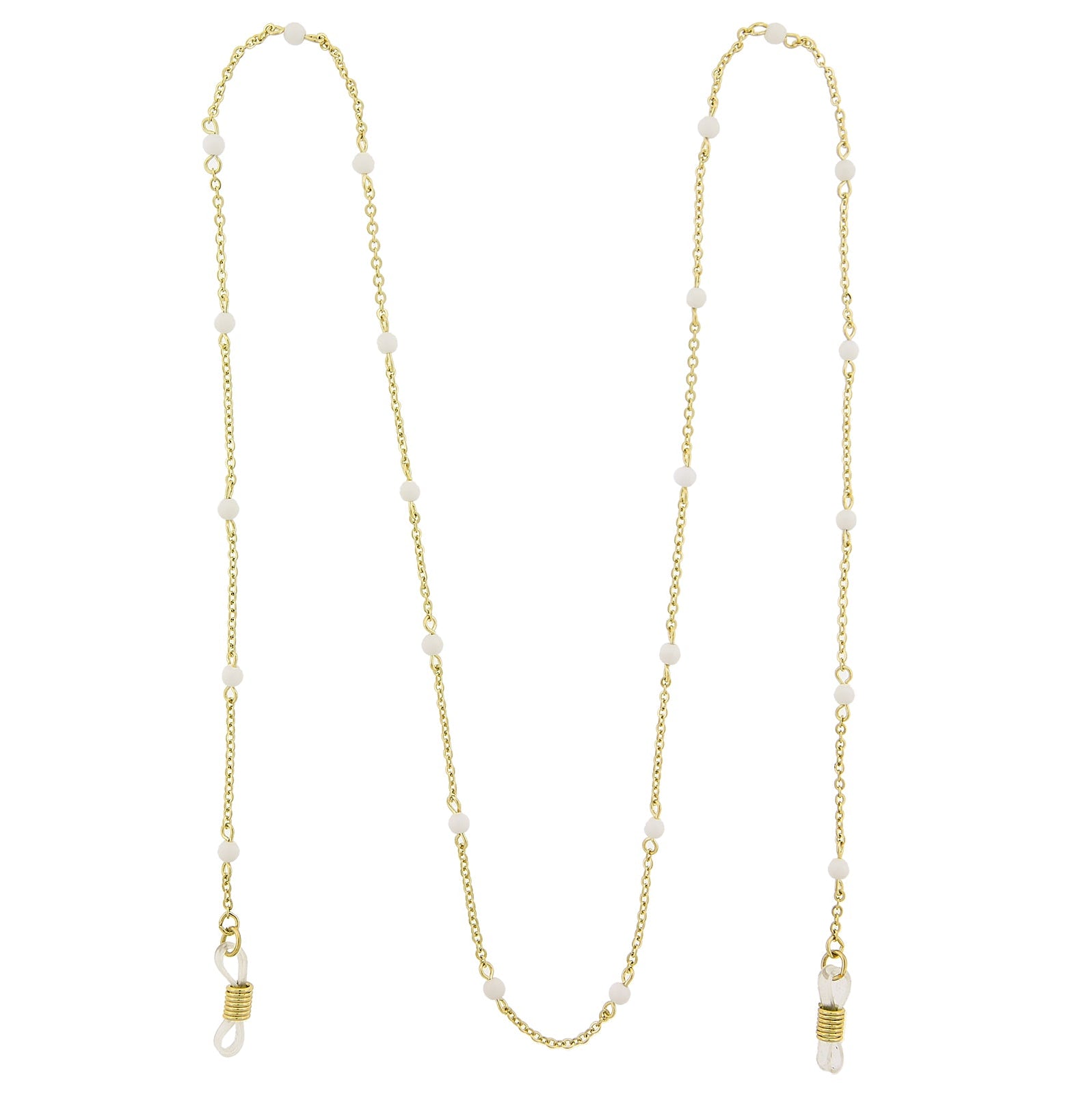 1928 Jewelry White Beaded Eyeglass Holder Chain Necklace 32"