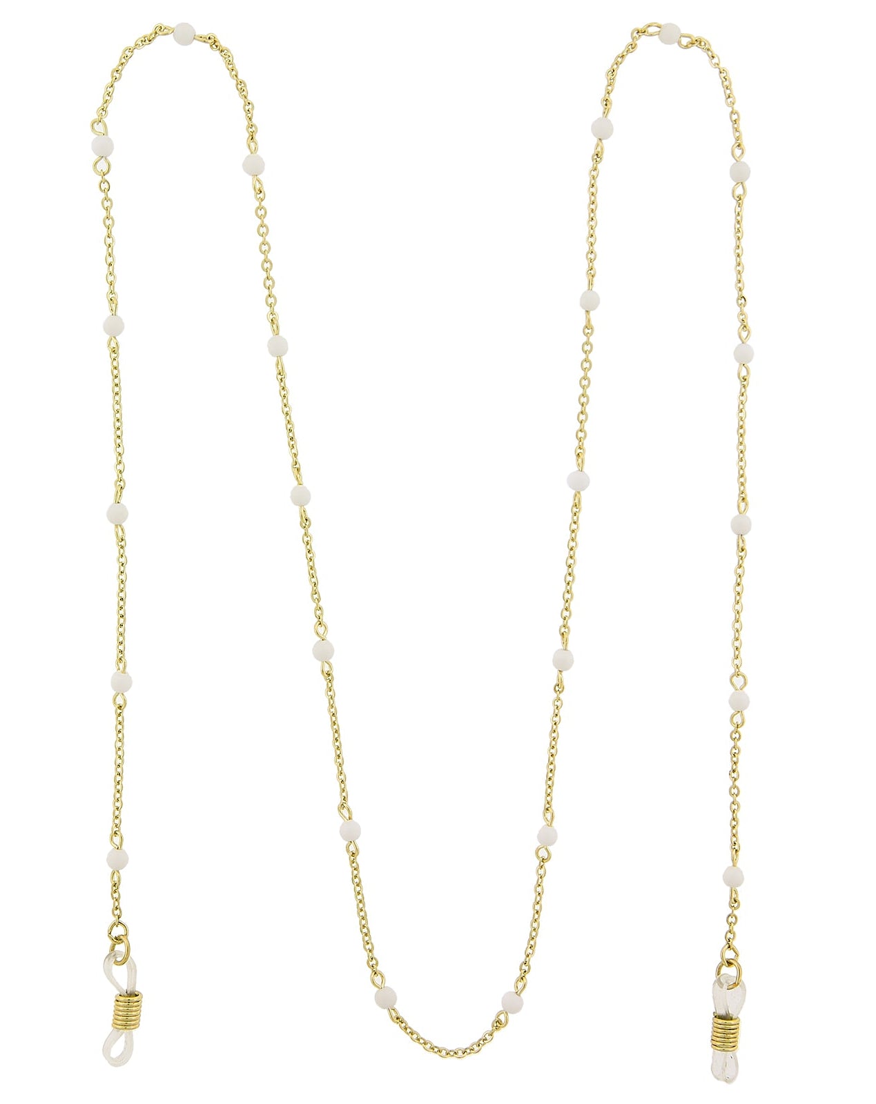 1928 Jewelry White Beaded Eyeglass Holder Chain Necklace 32"