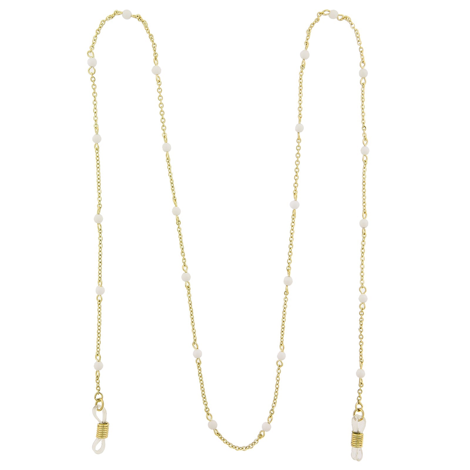 1928 Jewelry White Beaded Eyeglass Holder Chain Necklace 32"