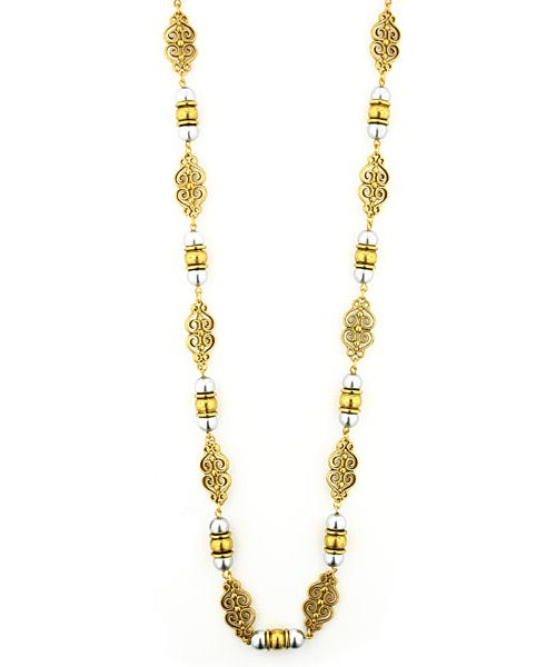 Antiquities Couture Polished Grey Faux Pearl Scroll Rope Necklace 48"