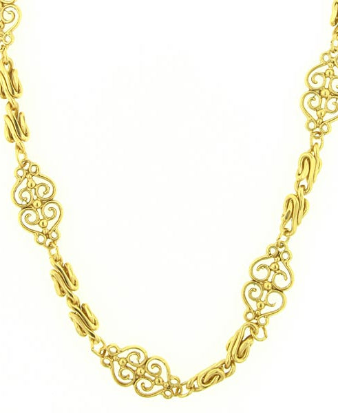 Antiquities Couture Gold Scrollwork Heart Filigree Chain Rope Necklace 46"