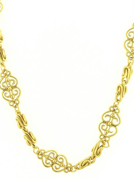 Antiquities Couture Gold Scrollwork Heart Filigree Chain Rope Necklace 46"