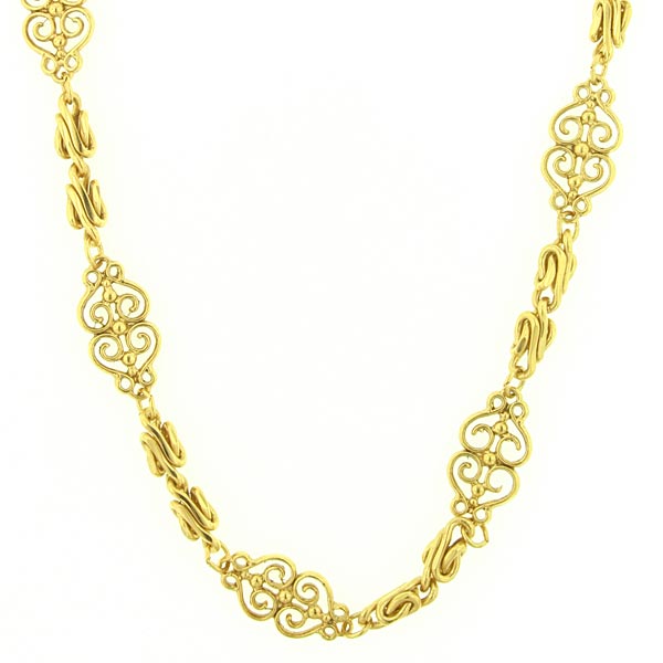 Antiquities Couture Gold Scrollwork Heart Filigree Chain Rope Necklace 46"