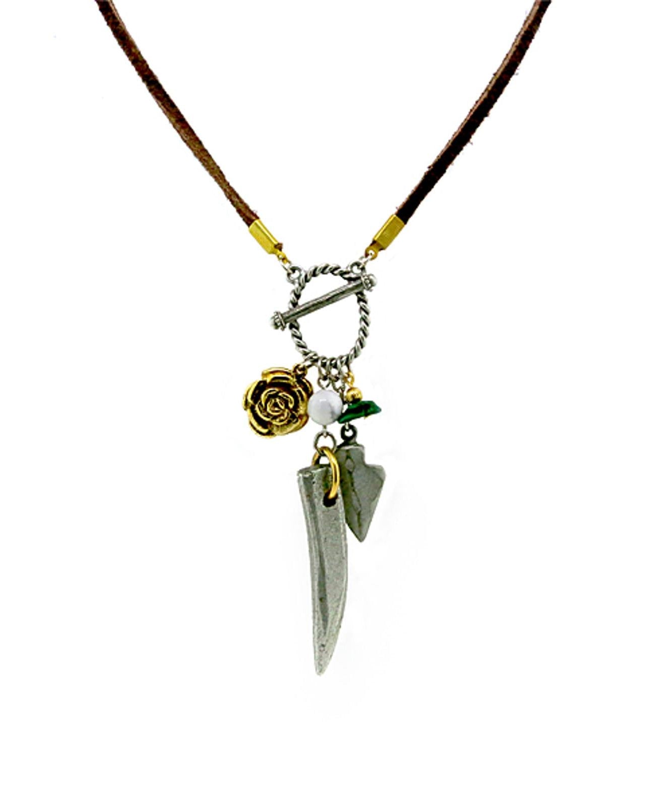 T.R.U. Tribal-Inspired Multi Charm Rawhide Necklace 30"