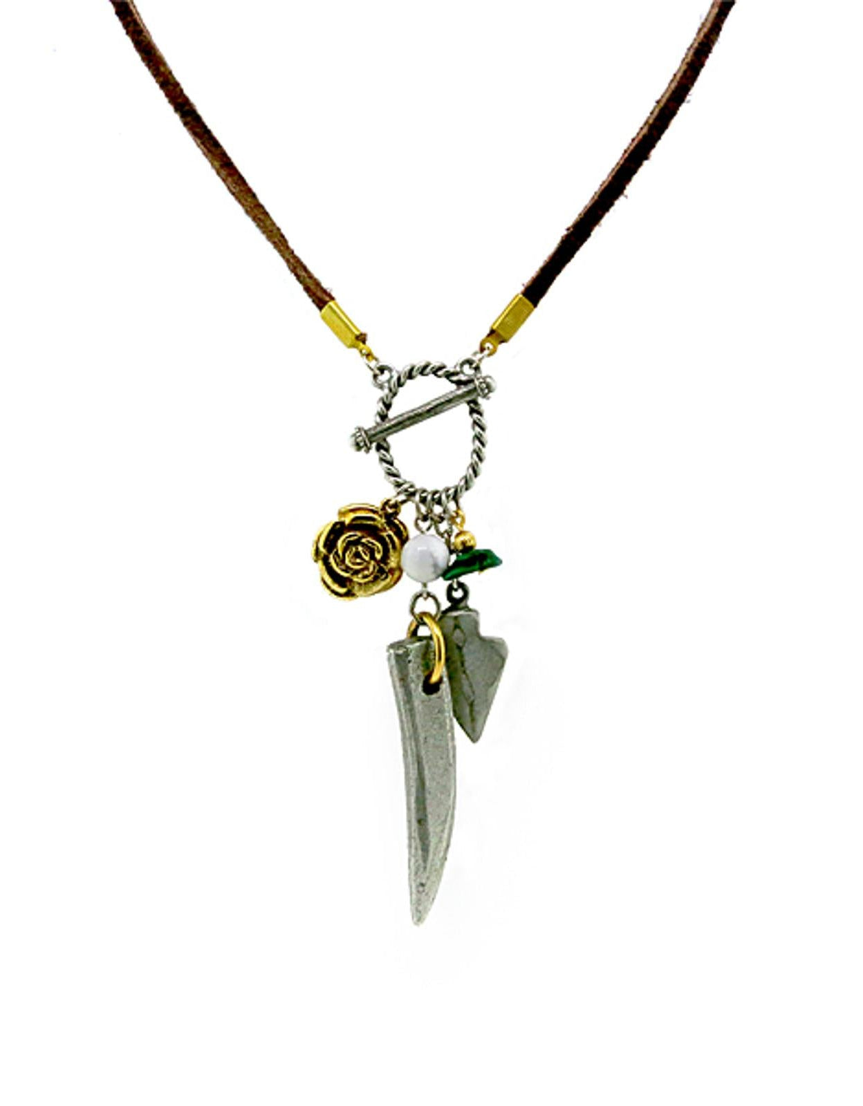 T.R.U. Tribal-Inspired Multi Charm Rawhide Necklace 30"