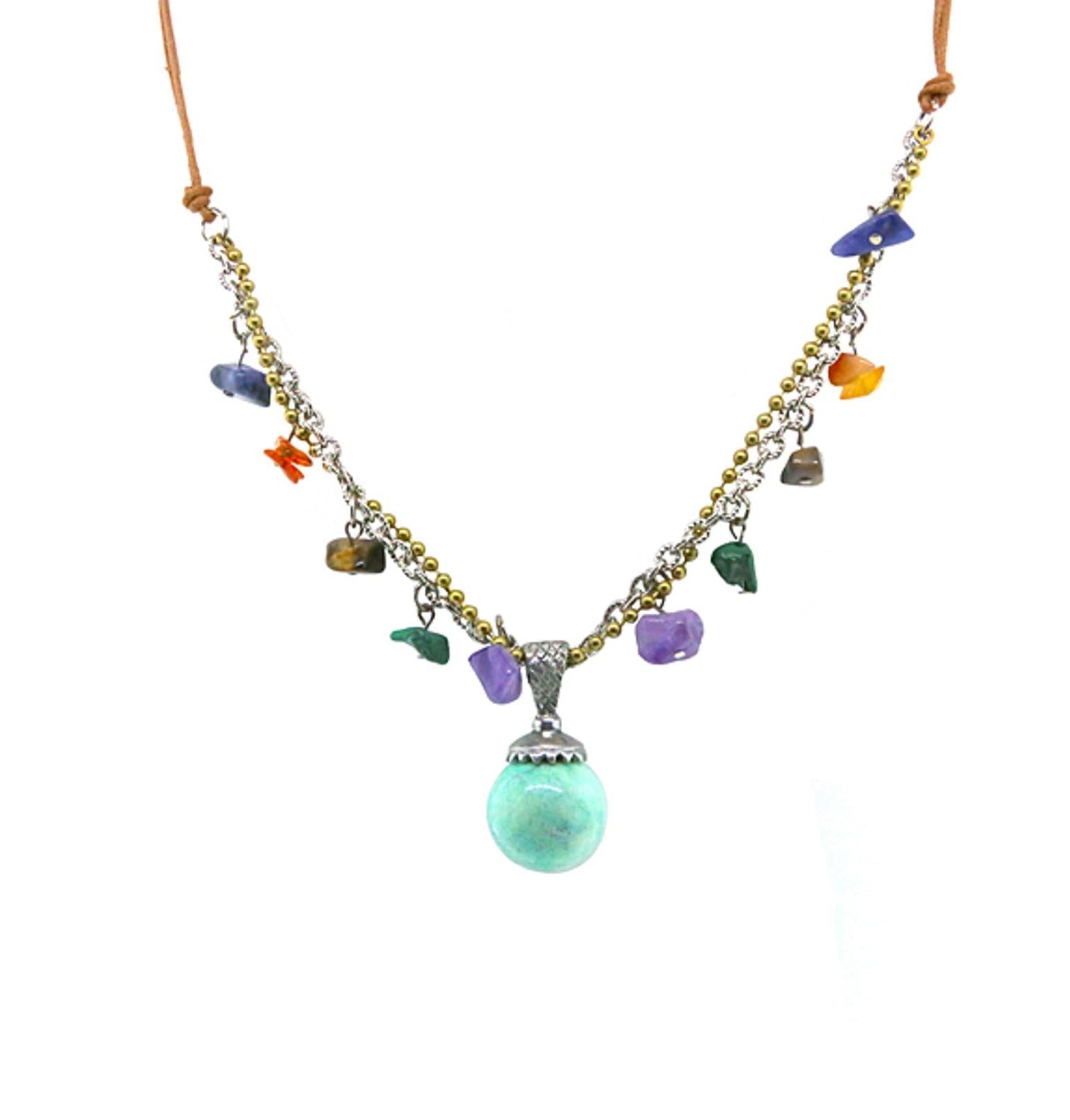 T.R.U. Leather Cord Multi Genuine Stone Pendant Necklace 24"