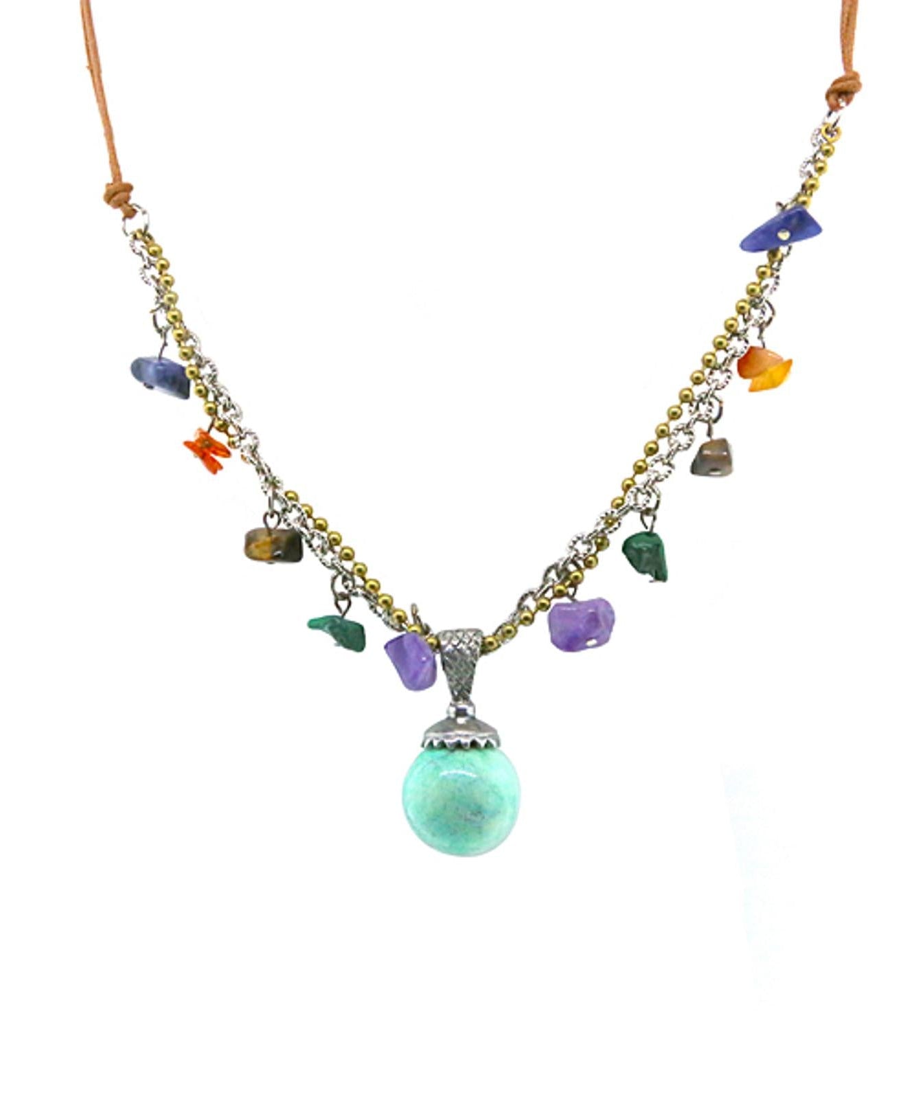 T.R.U. Leather Cord Multi Genuine Stone Pendant Necklace 24"