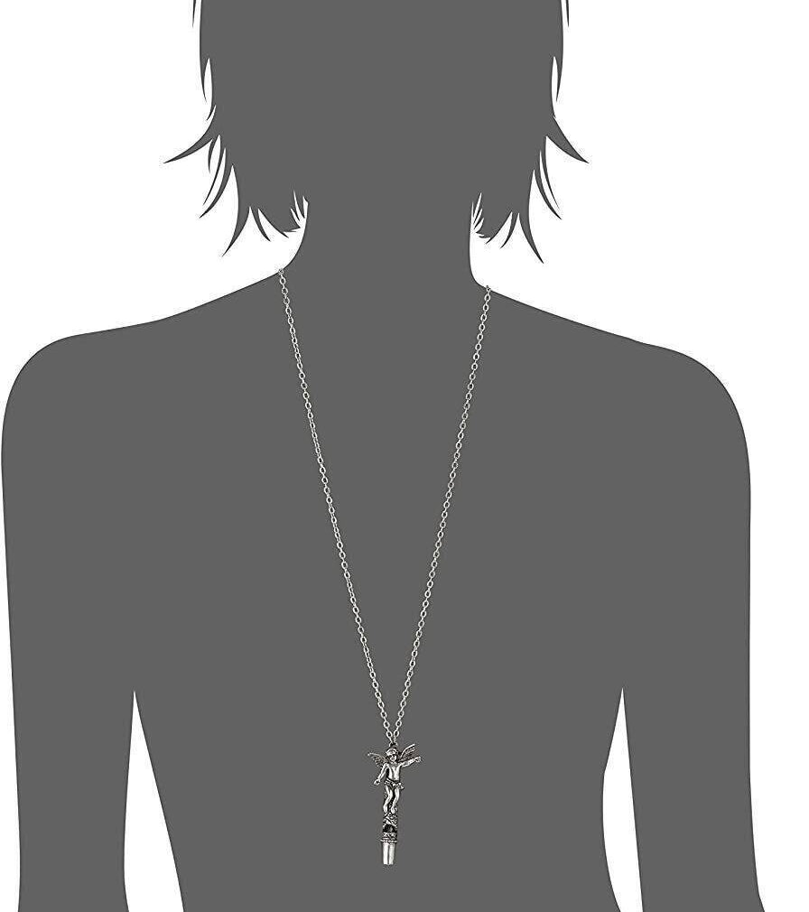 1928 Jewelry Antiqued Pewter Angel Whistle Pendant Necklace 30"