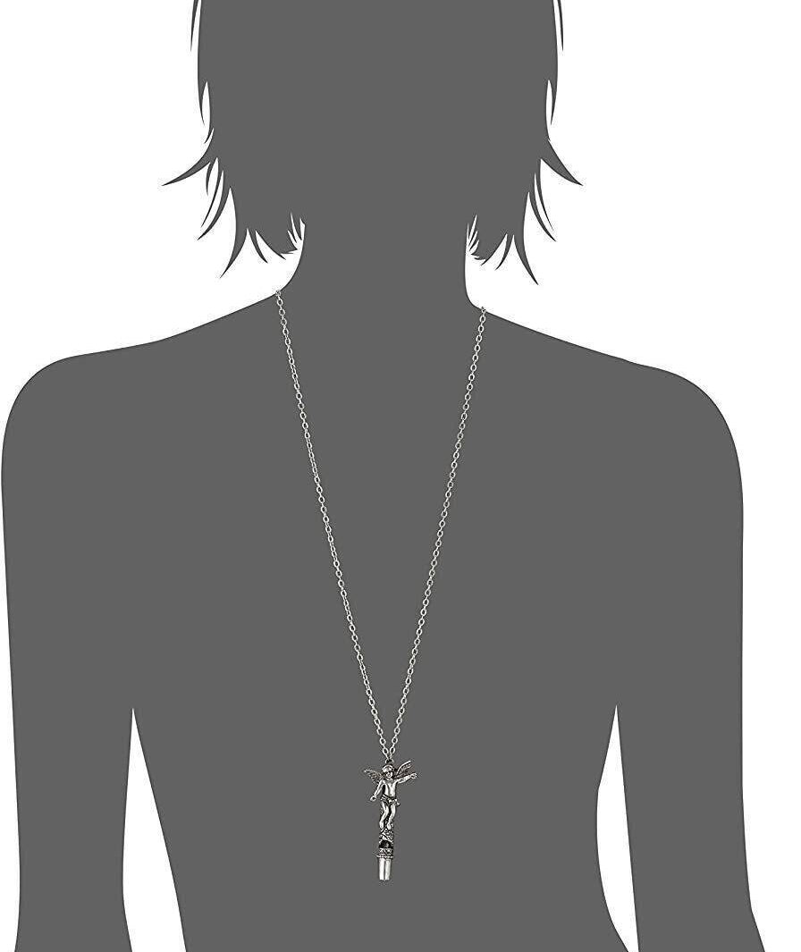 1928 Jewelry Antiqued Pewter Angel Whistle Pendant Necklace 30"