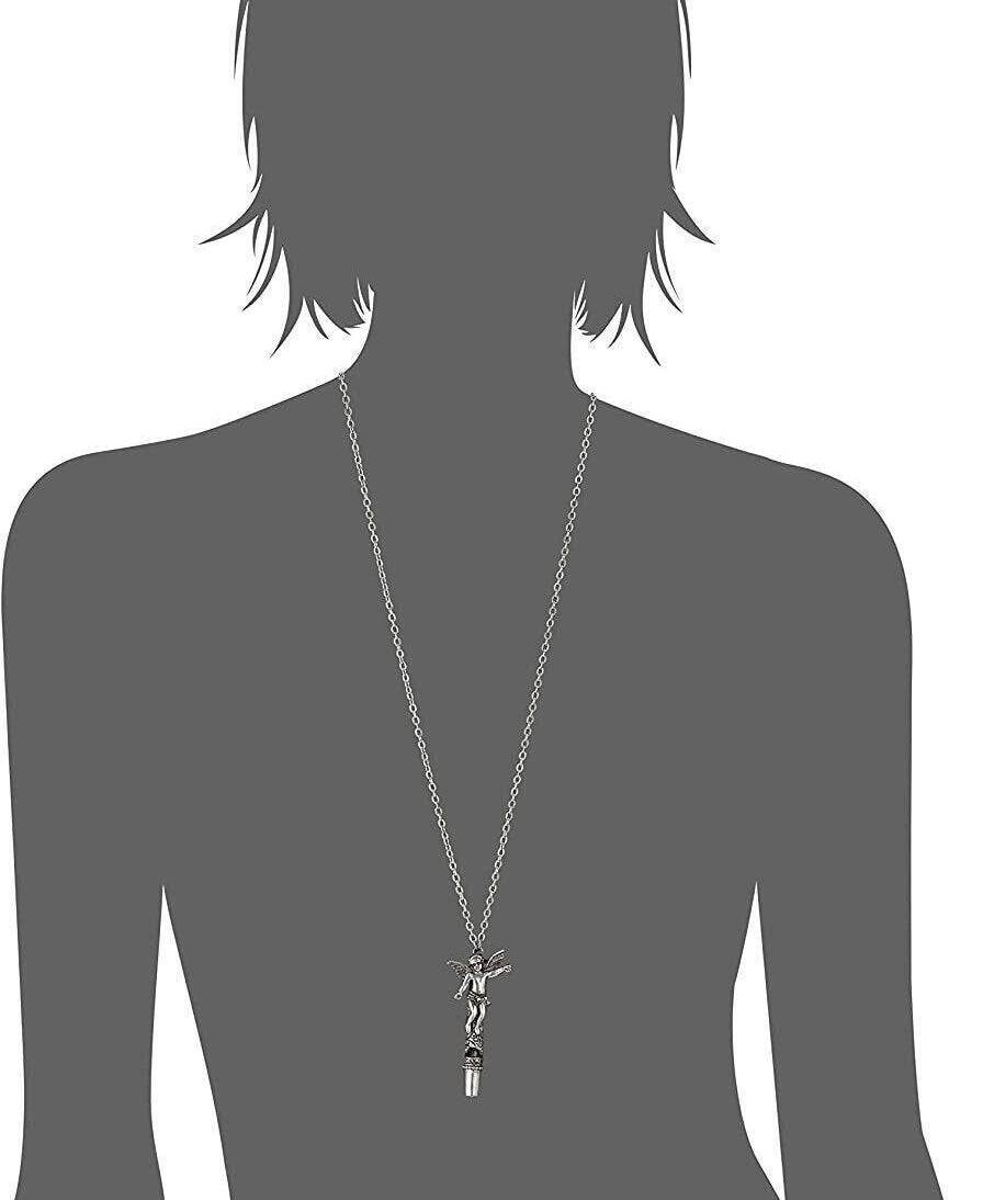 1928 Jewelry Antiqued Pewter Angel Whistle Pendant Necklace 30"