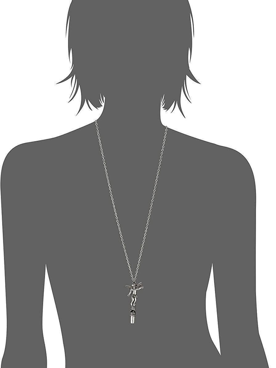 1928 Jewelry Antiqued Pewter Angel Whistle Pendant Necklace 30"