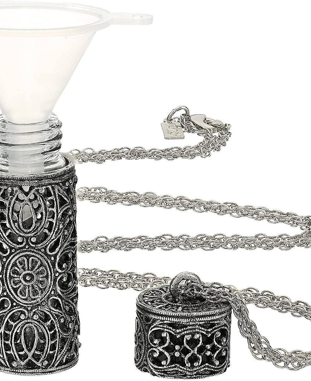 1928 Jewelry Antiqued Filigree 3.69 ML Glass Vial Pendant Necklace 30"