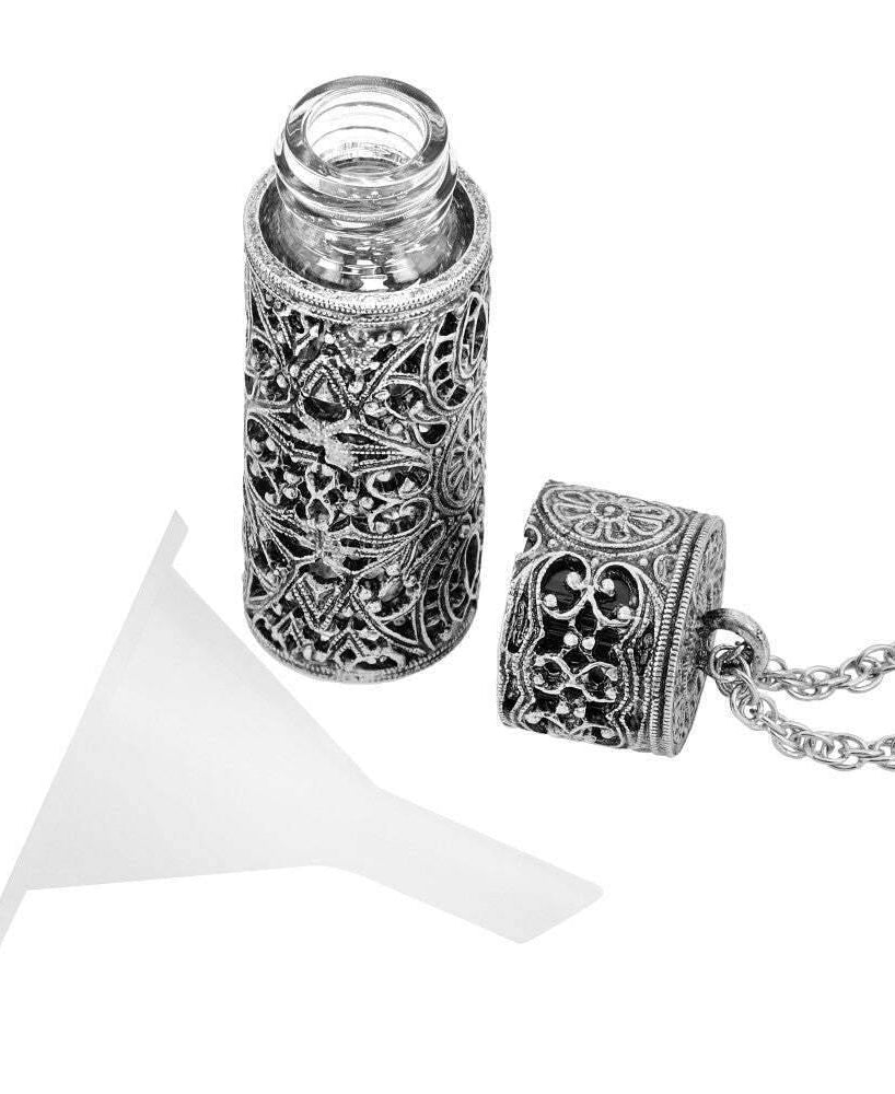 1928 Jewelry Antiqued Filigree 3.69 ML Glass Vial Pendant Necklace 30"