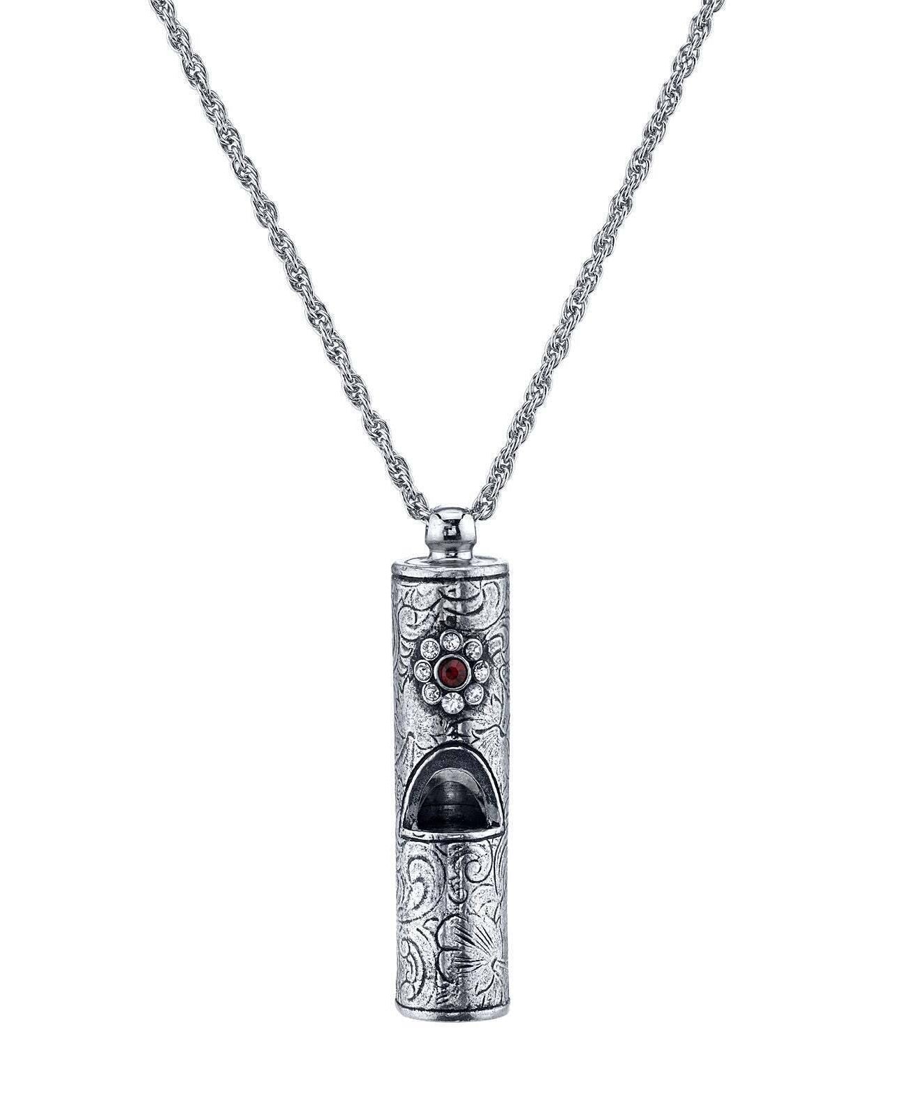1928 Jewelry Antiqued Pewter Whistle With Flower Necklace 28"