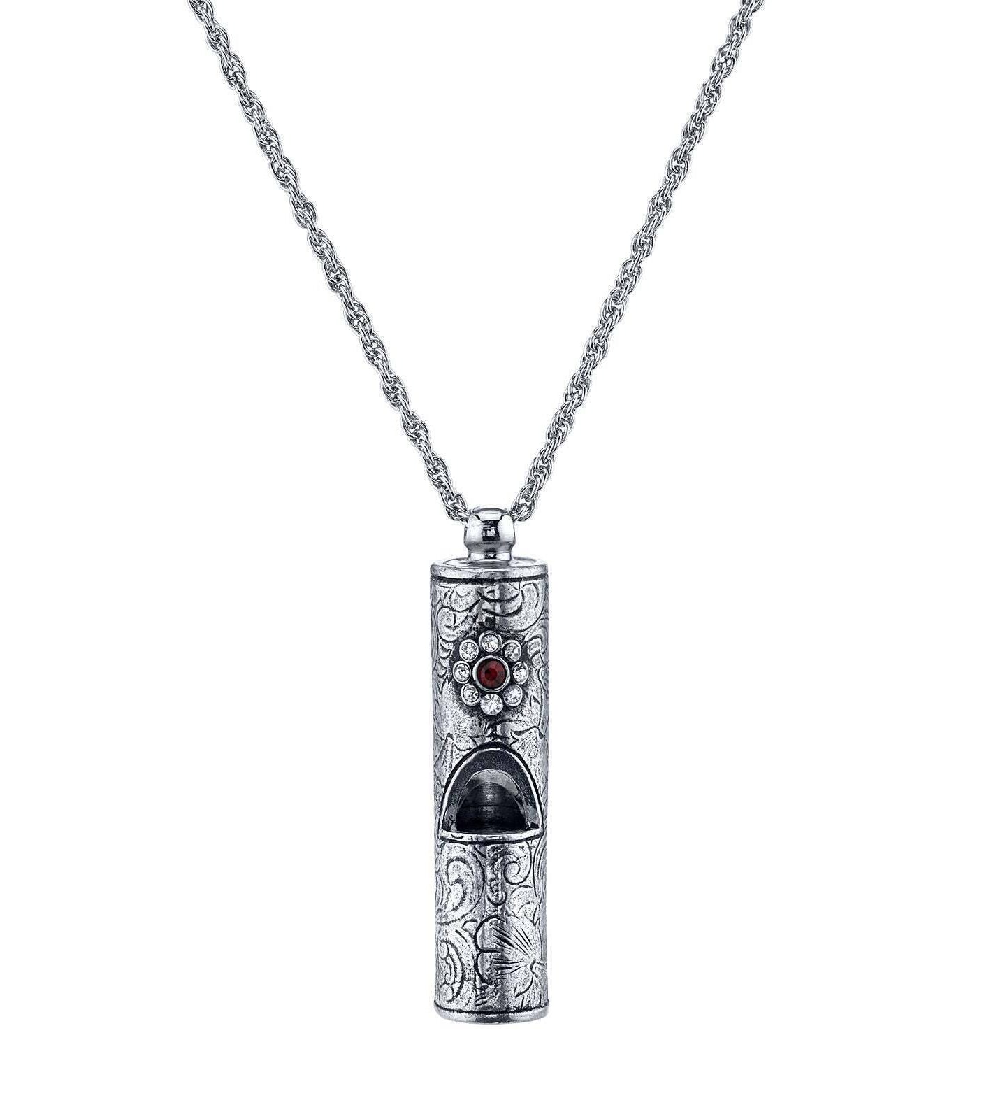 1928 Jewelry Antiqued Pewter Whistle With Flower Necklace 28"