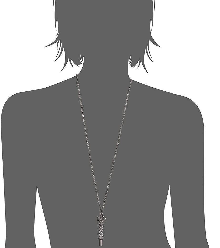 1928 Jewelry Pewter Crystal Pave Decorated Whistle Necklace 30"