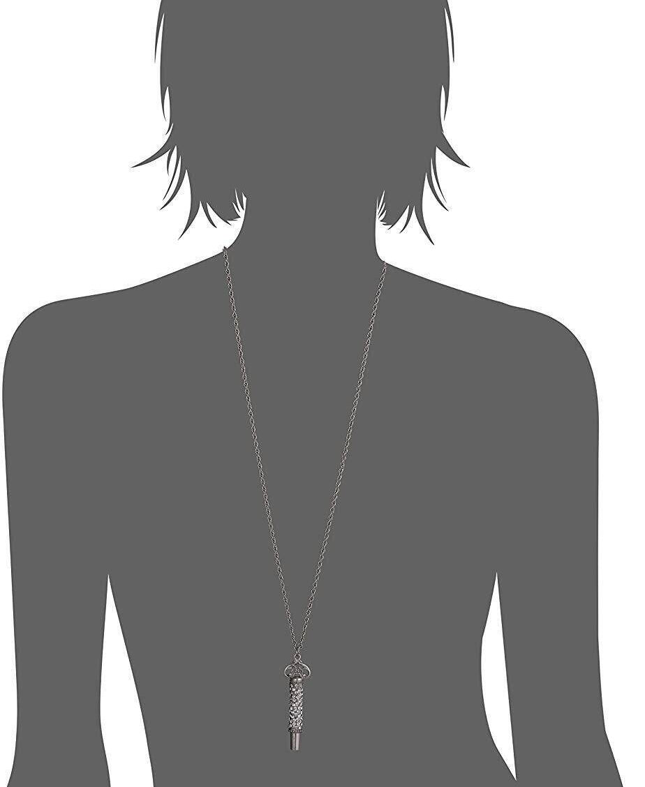 1928 Jewelry Pewter Crystal Pave Decorated Whistle Necklace 30"