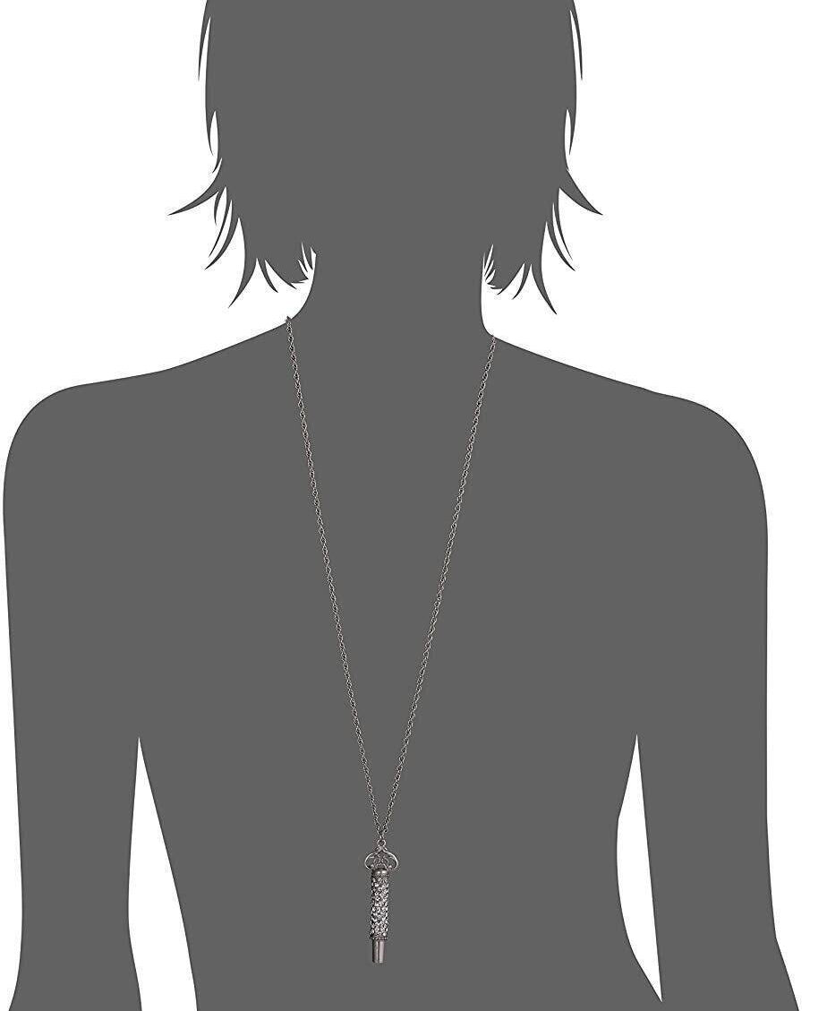 1928 Jewelry Pewter Crystal Pave Decorated Whistle Necklace 30"